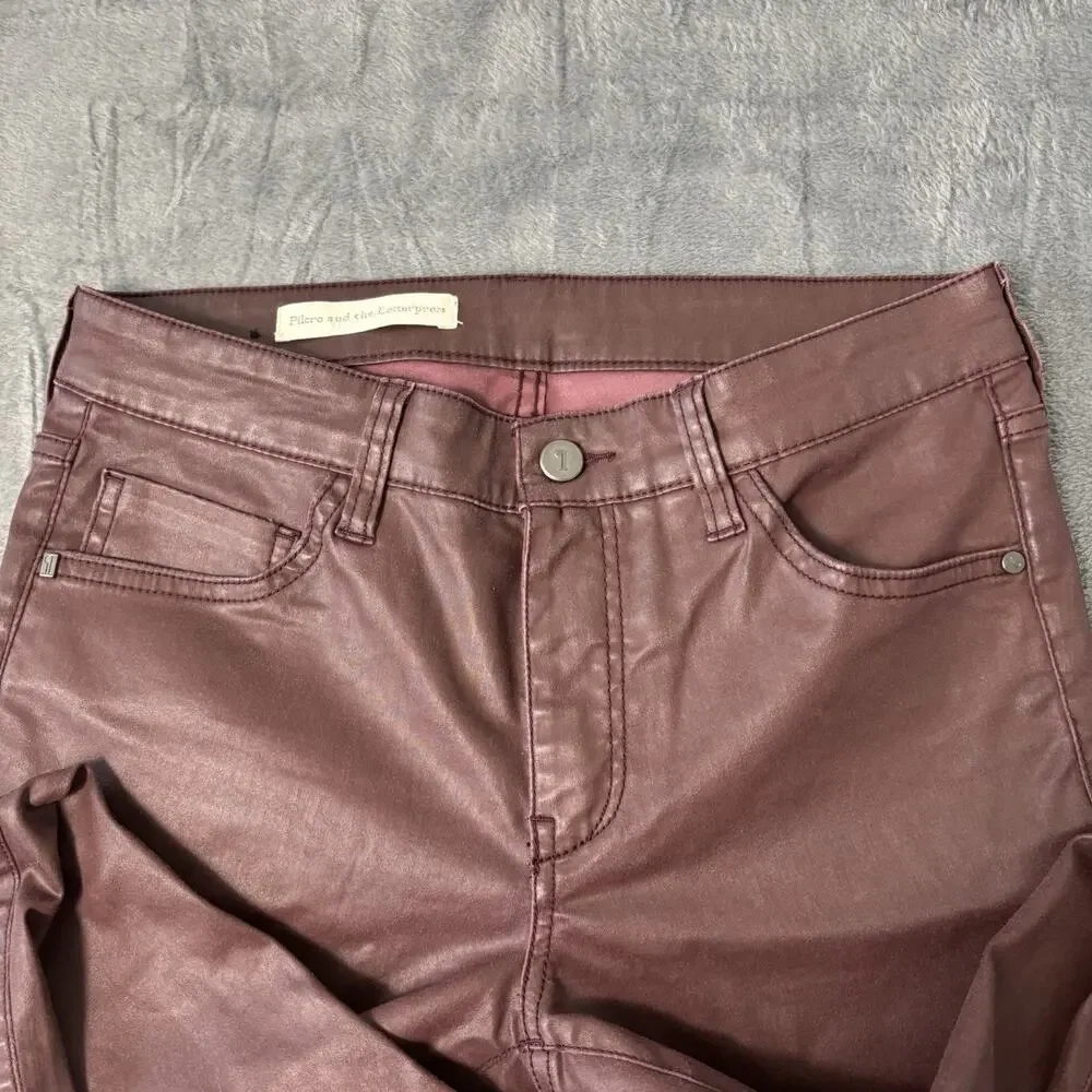 Pilcro and the‎ Letterpress Womens Pants 27 Red Wax Coated Burgundy Lace Up